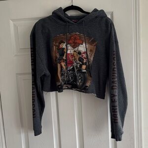 ONE OF A KIND Harley-Davidson Cropped Hoodie with Motorcycle Pin-Up Print